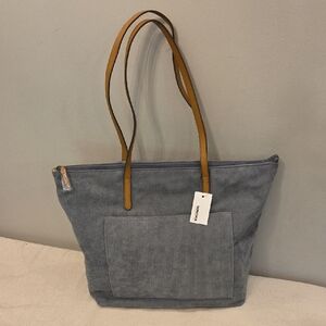 Sonoma Blue Corduroy Tote Bag with Tan Straps. New with Tags.